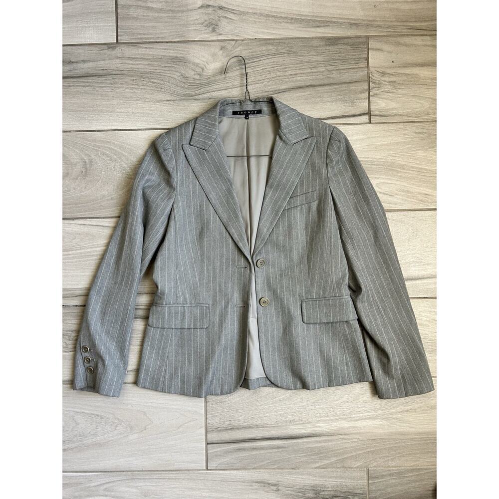 Theory Woman’s Blazer Size M Grey Cotton Blend Button Front